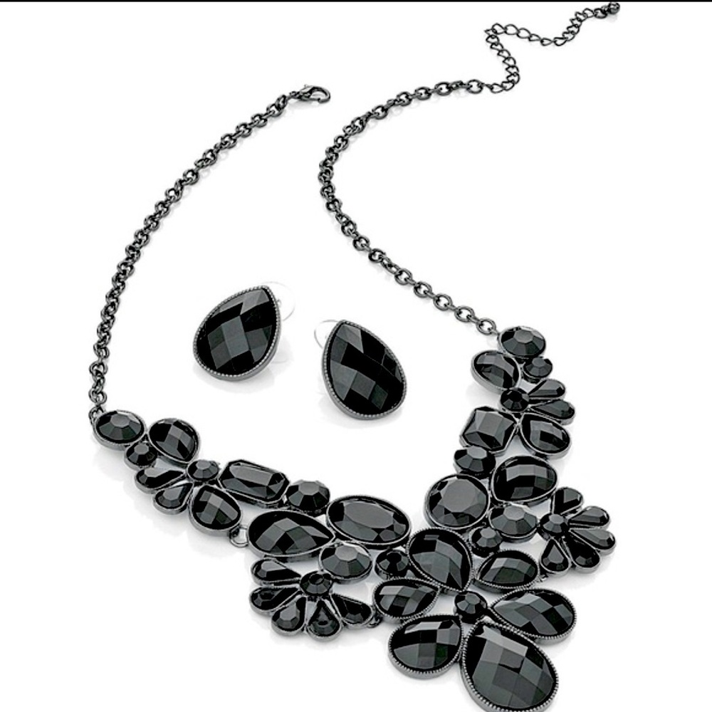 Black hematite necklace and earrings
